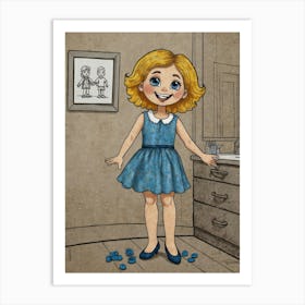 Little Girl In Blue Dress 1 Art Print