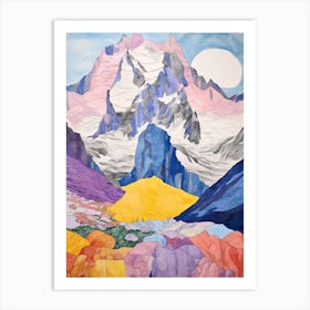 Mont Blanc France 3 Colourful Mountain Illustration Art Print