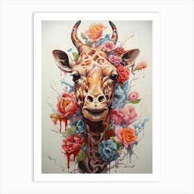 Giraffe With Flowers 1 Art Print
