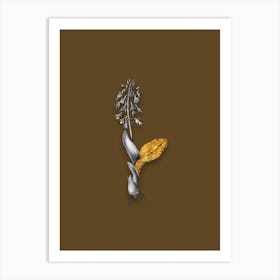 Vintage Brown Widelip Orchid Black and White Gold Leaf Floral Art on Coffee Brown n.0535 Art Print