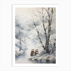 Winter Watercolour Otter Art Print