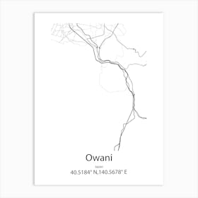 Owani,Japan Minimalist Map Art Print