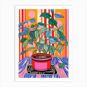 Pink And Red Plant Illustration Rubber Plant Tineke Ficus 3 Art Print