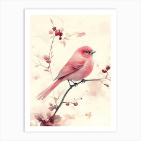 Pink Bird On A Branch Art Print