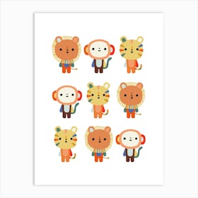 Cute Kawaii Lions Playful Pattern Art Print