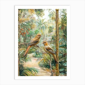 Two Birds In A Botanical Garden Canvas Print 1 Art Print