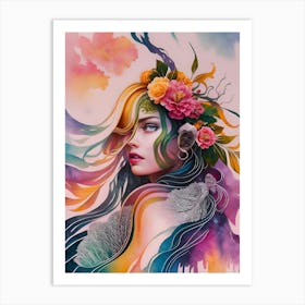 'The Girl With Flowers' 1 Art Print