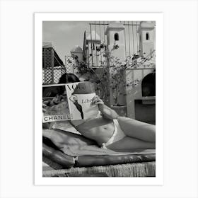 Woman Reading Book In Bikini Black And White Luxury Fashion Art Print