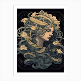 Medusa Black And Gold 3 Art Print