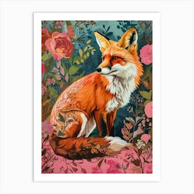 Floral Animal Painting Fox 4 Art Print