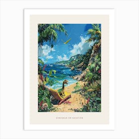 Dinosaur On A Sun Lounger On The Beach 3 Poster Art Print