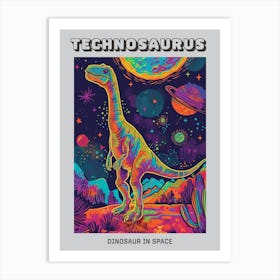 Neon Dinosaur Space Illustration 2 Poster Art Print