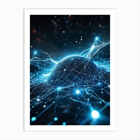 Cybernetic Abstract Concept Art Featuring A Network Of Luminous Dots And Waves Polygons And Streams (7) Art Print