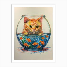 Cat In Fish Bowl Art Print