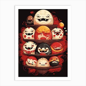 Daruma Dolls Japanese Illustration 6 Art Print