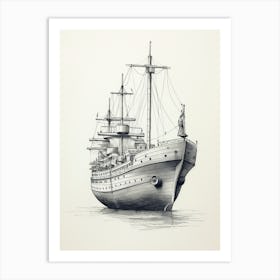 Titanic Ship Simple Pencil Drawing 1 Art Print