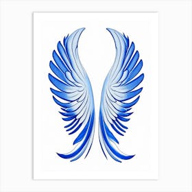 Angel Wings Symbol Blue And White Line Drawing Art Print