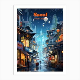 Seoul South Korea Street Modern Travel Illustration Art Print