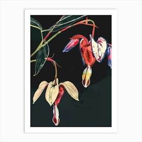 Neon Flowers On Black Bleeding Heart Dicentra 3 Art Print