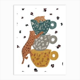 Leopard Coffee Cups Art Print