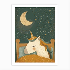 Unicorn Sleeping Under The Duvet At Night Muted Pastels 3 Art Print