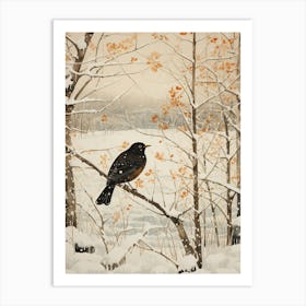 Winter Bird Painting Blackbird 3 Art Print