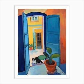 Open Window With Cat Matisse Style Collioure 1 Art Print