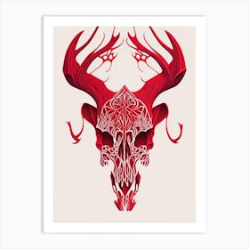 Animal Skull Red 2 Line Drawing Art Print