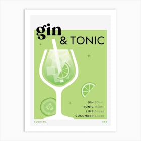 Gin & Tonic in Green Cocktail Recipe Art Print