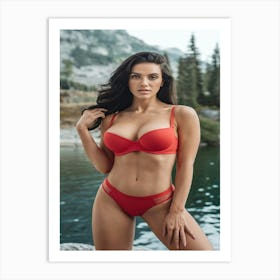 A Photo Of A Beautiful Model Wearing Red Underwear 2 Art Print