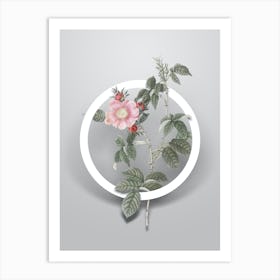 Vintage Big Flowered Dog Rose Minimalist Floral Geometric Circle on Soft Gray n.0284 Art Print