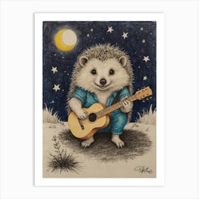 Hedgehog Playing Guitar 28 Art Print