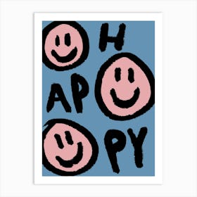 Happy Blue and Pink Art Print
