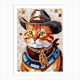 Mosaic Cat In Cowboy Hat 1 Art Print