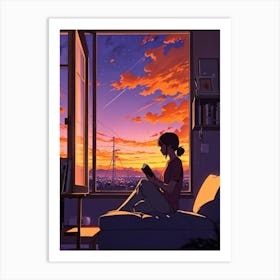 Anime Girl Reading A Book 1 Art Print