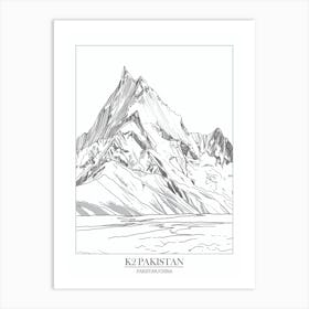 K2 Pakistan China Line Drawing 2 Poster Art Print