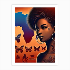 African Girl With Butterflies Art Print