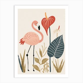 Andean Flamingo And Anthurium Minimalist Illustration 4 Art Print