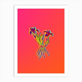 Neon Sand Iris Botanical in Hot Pink and Electric Blue n.0520 Art Print