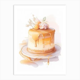 Caramel Cake Dessert Gouache Flower Art Print