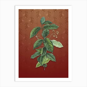 Vintage Broadleaf Spindle Botanical on Falu Red Pattern n.0375 Art Print