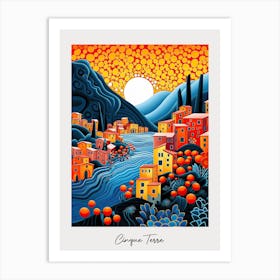 Poster Of Cinque Terre, Italy, Illustration In The Style Of Pop Art 3 Art Print