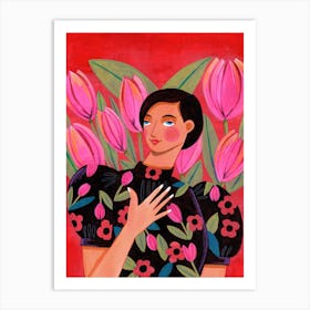 Woman with Tulips 1 Art Print