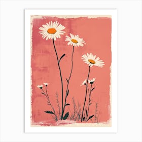 Set Of 4 Simple Hand Drawn Daisies On Pink Paper 6 Art Print