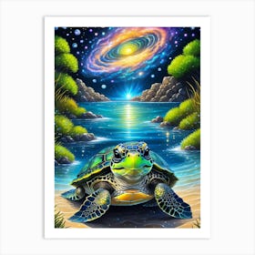 Turtle In Space Beach Art Print