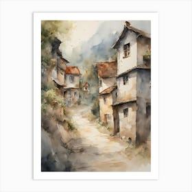 Watercolor Of A Village 3 Art Print