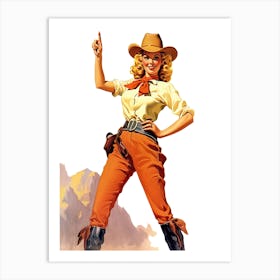 Retro American Cowgirl 1 Art Print