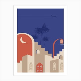 Islamic City. Boho, Boho decor: Egypt, Morocco night poster. Moon Art Print