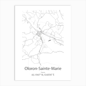 Oloron Sainte Marie,France Minimalist Map Art Print