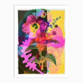 Hollyhock 3 Neon Flower Collage Art Print